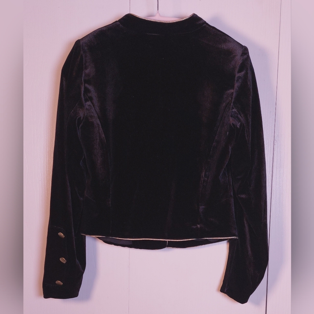 Who What Wear Black Velvet Lined Jacket Size Small Military Style Gold Trim Glam - Picture 2 of 12